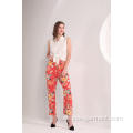 Pantalones de tobillo con estampado floral tropical para mujer